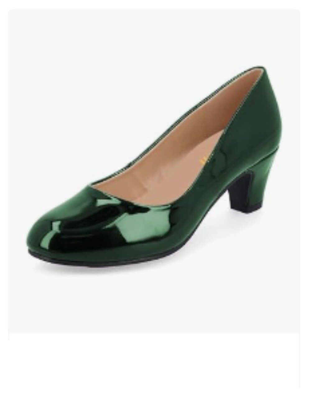 miss left Green Low Heel Closed Rounded Toe Pumps Chunky Heeled Slip On Shoes